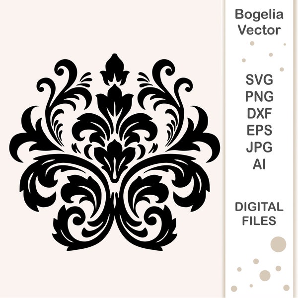 Damask Element Svg Cut file, Damask Stencil Svg, Damask Svg, Vintage Pattern Svg, Clipart, Cricut, Silhouette, Dxf, Png, Eps, Vector