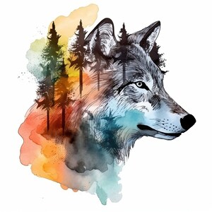 Wolf and Forest Double Exposure Head Clipart, 9 High Quality Jpgs ...