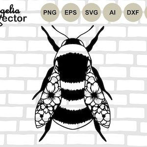 Bee Svg File, Bee Cut file, Floral Wings, Bee Svg for Shirts, Bumble bee Png, Bee Happy, Cute Bee, Silhouette, Svg Cricut, Printable, Vector