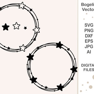 Circle Frame Stars Svg, Frame gesneden bestand, Bundel, Sterren Svg, Baby Douche Svg Ontwerpen, Kransoverzicht, Dubbel Frame, Jongen Verjaardag Svg voor Shirt