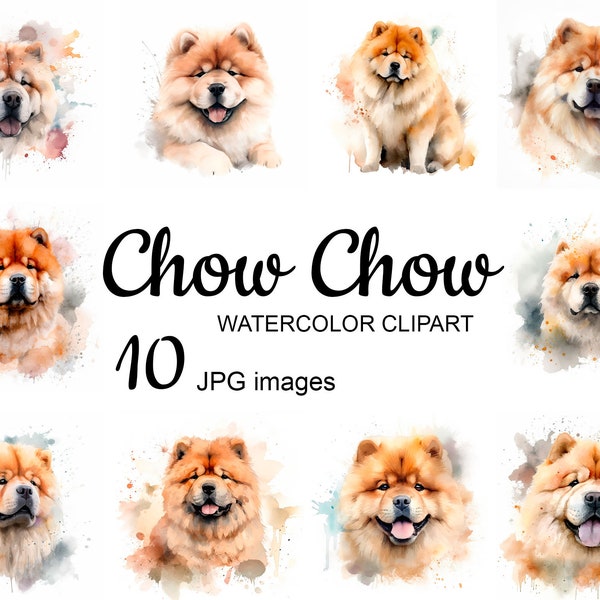 Watercolor Chow Chow Clipart, Watercolor Dog Clip art, Dog Jpg, High Quality Jpg, Cute Animal, Digital Planner, Digital Download Images