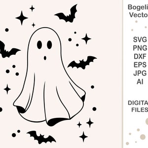 Ghost Svg, Cut file, Ghost with Bats Svg, Halloween Svg, Cute Ghost Svg, Fall Svg for Shirts, Svg Designs, Cricut, Silhouette, Png, Dxf