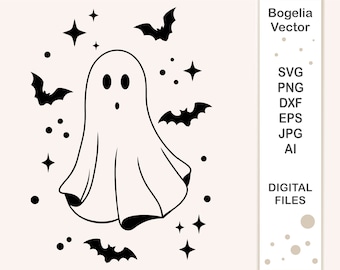 Ghost Svg, Cut file, Ghost with Bats Svg, Halloween Svg, Cute Ghost Svg, Fall Svg for Shirts, Svg Designs, Cricut, Silhouette, Png, Dxf