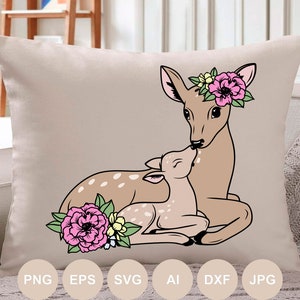 Floral Hirsch geschnitten Datei, Familie Hirsch, Waldtiere, Rentier Png, Waldtiere, Rehkitz mit Blumen, Cricut, Hemden