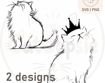 Flauschige Katze SVG Bundle, Königliche Katze SVG Set, Krone Katze Clipart PNG, Niedlicher Perserkatze Vektor, Cricut Haustier Schnittdateien, Lasergravurdateien