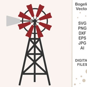 Farm Windmill Svg archivo de corte, Granja, ilustración vectorial, dibujos animados, edificio, imágenes prediseñadas, png, cricut, silueta, diseños svg para camisas, eps