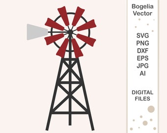 Farm Windmill SVG, Farmhouse Clipart, Vector Illustration (Digital Download)