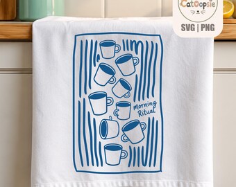 Morgenritual-Kaffeetassen SVG PNG, minimalistischer Kaffeedruck, Wanddeko für die Küche, Lasergravurdatei, Cricut-Schnittdatei, Geschenk für Kaffeeliebhaber