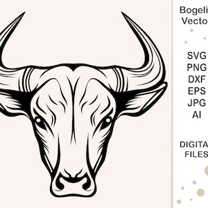 Bull Svg, Bull Cut file, Bull Head Svg for Shirt, Animal Face Svg, Animal Svg Design, Bull Clipart, Bull Vector, Cow Svg, Cricut, Silhouette