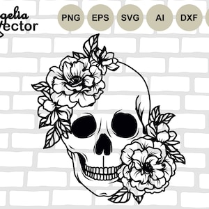 Floral Skull Svg, Skull Cut file, Flower Skull Svg, Halloween Svg, Skull and Flowers, Gothic, Goth, Witchy, Cricut