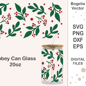 Envoltura de hojas para Libbey Glass Can 20oz Svg, Archivo de corte, Envoltura sin costuras Svg, Libbey Glass Can Svg, Coffee Glass Can Svg, Cup Wrap Svg,Wrap Cricut