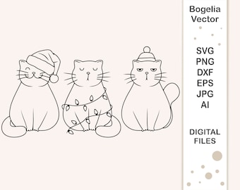 Christmas Cat Svg, Row of Cats Svg Cut file, Cat Svg, Animal, Christmas Svg Designs, Holiday Svg, Winter Svg for Shirts, Cricut, Png, Dxf