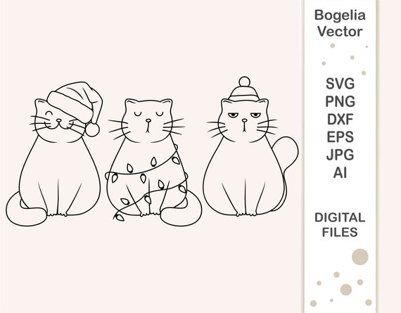 Christmas Cat Svg, Row of Cats Svg Cut file, Cat Svg, Animal, Christmas Svg Designs, Holiday Svg, Winter Svg for Shirts, Cricut, Png, Dxf
