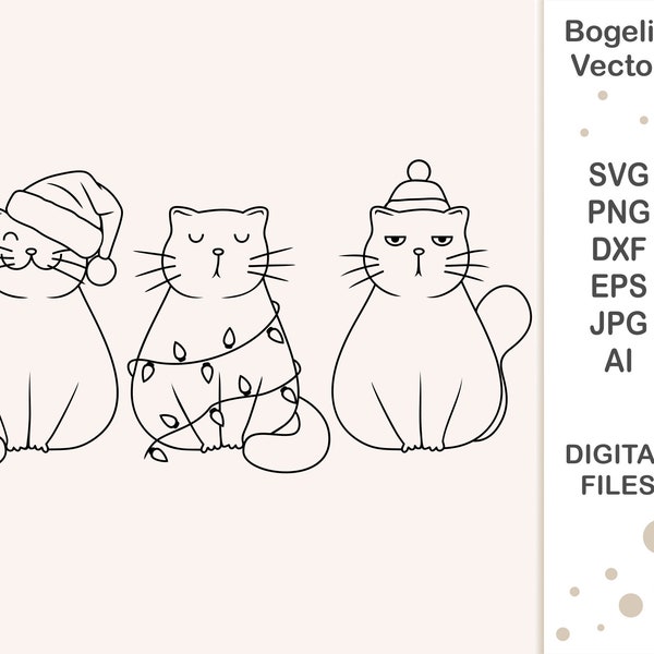 Christmas Cat Svg, Row of Cats Svg Cut file, Cat Svg, Animal, Christmas Svg Designs, Holiday Svg, Winter Svg for Shirts, Cricut, Png, Dxf