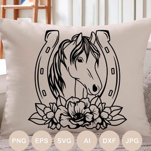 Blumen Hufeisen Svg, Hufeisen Cut Datei, Pferd Svg für Shirts, Floral Svg, Vektor, Silhouette, Reiter Svg, Png, Cricut, Pferdekopf Svg