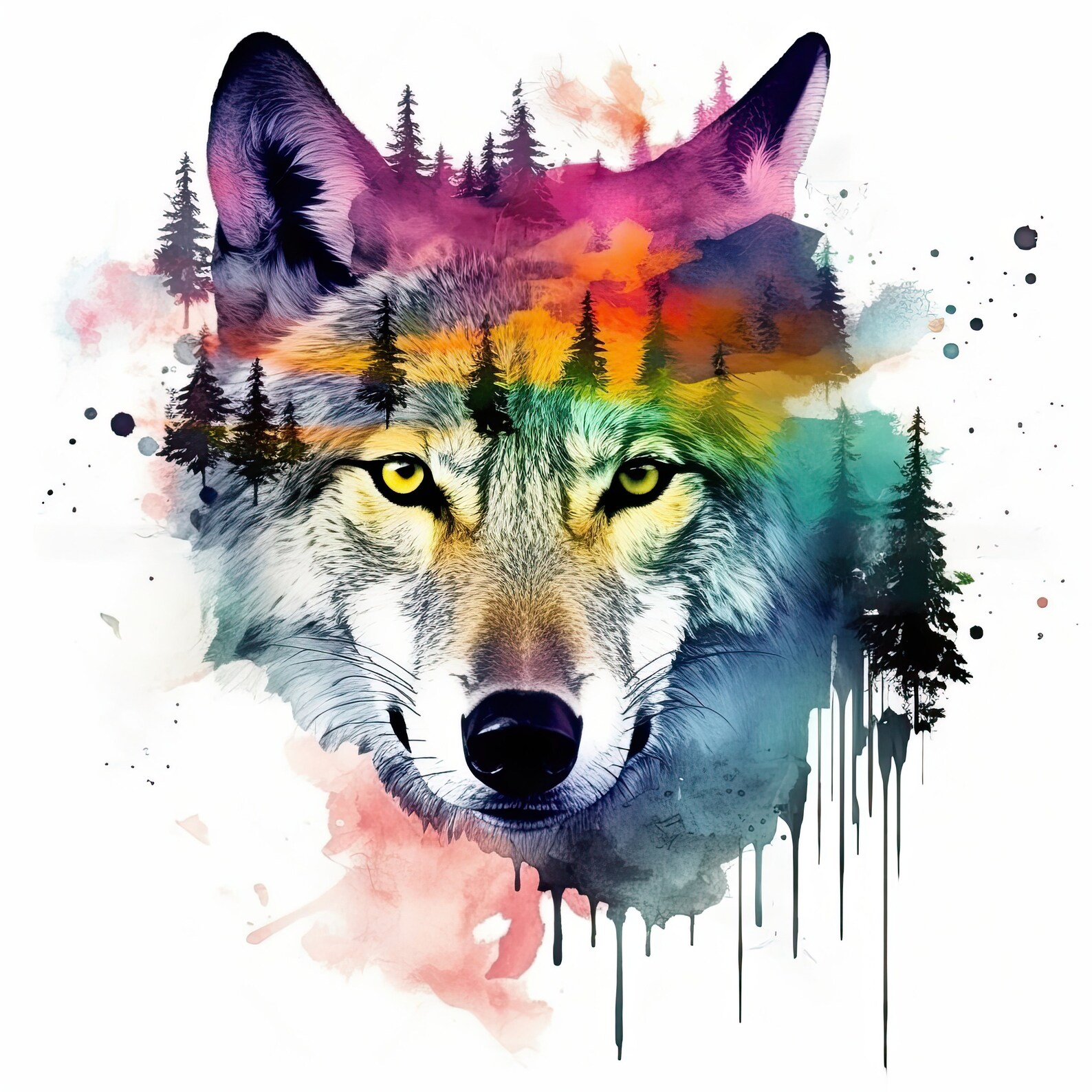 Wolf and Forest Double Exposure Head Clipart 9 High Quality - Etsy
