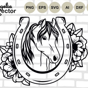 Horseshoe Svg, Horse Svg, Floral Svg, Flower Horseshoe Cut file, Vector, Shirts, Silhouette, Equestrian Svg, Png, Cricut, Horse Head Svg