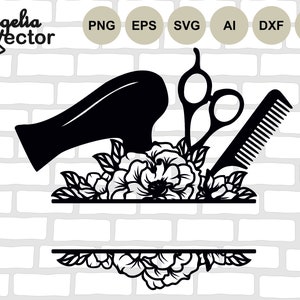 Hair Stylist Svg, Hairdresser Cut file, Salon Monogram Svg, Svg for Shirts, Svg Designs Apron, Blow Dryer Png, Hair Salon, Split Frame Name