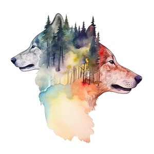 Wolf and Forest Double Exposure Head Clipart, 9 High Quality Jpgs ...