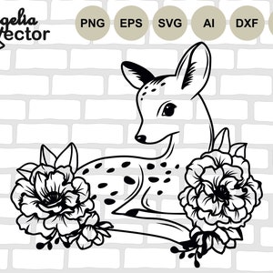 Deer Svg file, Deer cut file, Floral Deer svg, Baby Deer with Flowers, Reindeer, Woodland Animals, Cute Baby Animal, Forest Animal, Cricut