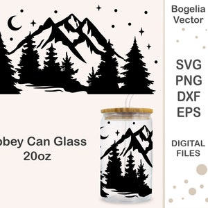 Berg Wrap für Libbey Glasdose 20 Unzen svg, Schnitt Datei, Wald SVG, Berg svg, Wrap svg, Libbey Glasdose svg, Cricut, Silhouette, Mond