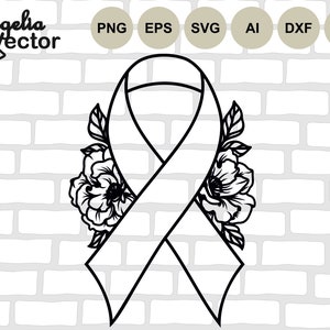Awareness Ribbon Cut-Datei, Awareness Ribbon Cut Datei, Floral Ribbon svg, Band Blumen svg, Brustkrebs Band svg, Survivor, Genesung