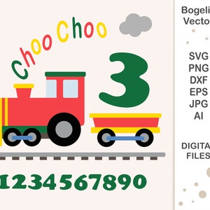 Tren de cumpleaños Svg, Archivo de corte en capas, Cricut, Silueta, Imágenes Prediseñadas, Fiesta de cumpleaños de niños Svg, Lindo Tren Svg, Svg para camisas de niños, Diseños Svg