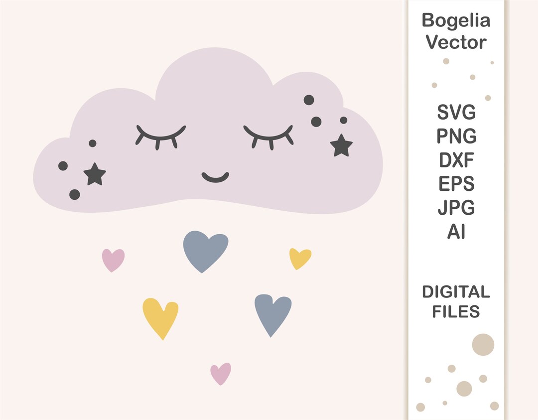 Cloud Svg, Cut File, Cute Cloud Svg, Heart Svg, Stars Svg, Svg for ...