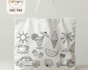 Sommer-Icons (SVG, PNG), Strandurlaub-Vektorgrafik, tropische Küstenelemente, Cricut-Schnittdateien (digitaler Download), Gravur