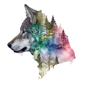 Wolf and Forest Double Exposure Head Clipart, 9 High Quality Jpgs ...