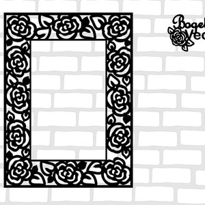 Floral Frame Svg, Frame Cut file, Frame with Roses svg, Flower Frame, Flower svg, Rectangle Frame, Picture, paper cut template, Laser file