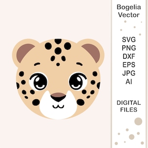 Svg mignon visage léopard, fichier coupé, Svg en couches, Svg léopard, animaux sauvages, bébés animaux Safari, conception Svg pour enfants, Cricut, Silhouette, chemise