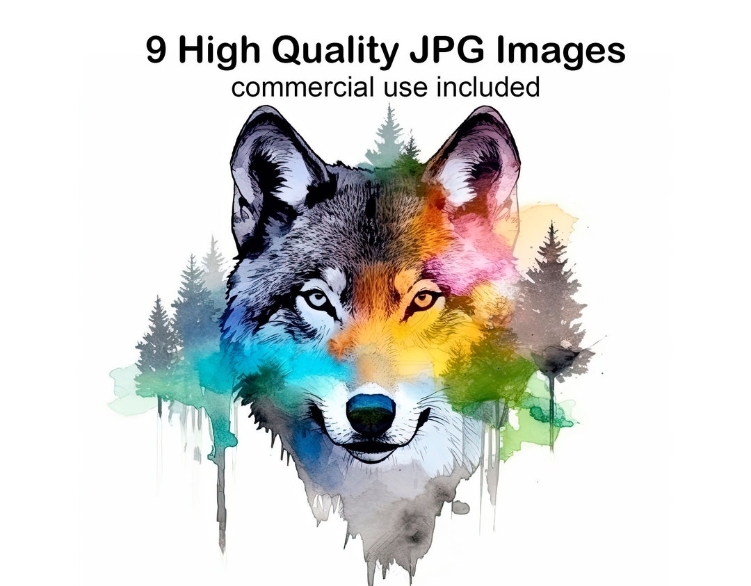 Wolf and Forest Double Exposure Head Clipart, 9 High Quality Jpgs ...