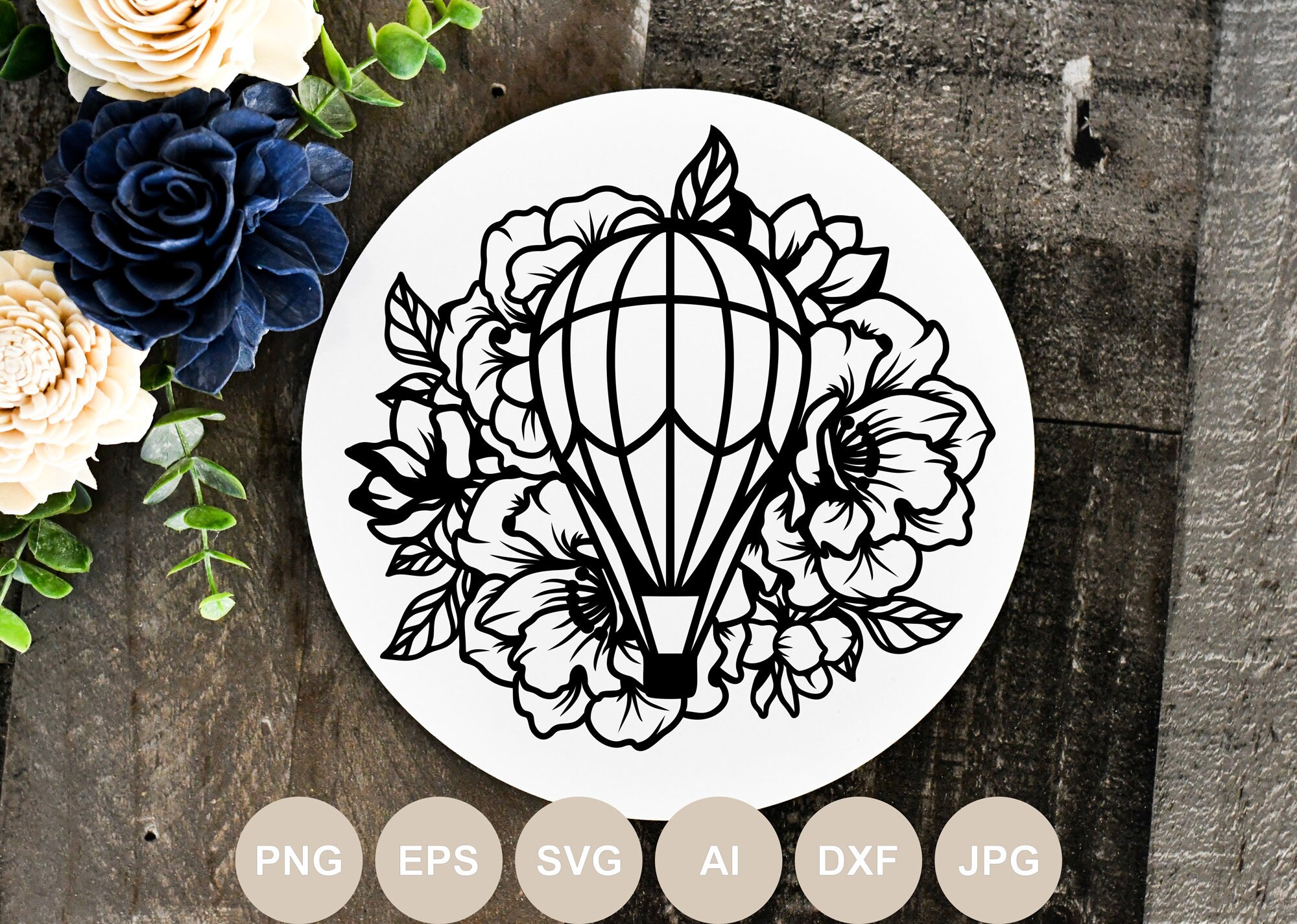 Hot Air Balloon Svg Balloon With Flowers Cut File Travel Svg - Etsy Canada