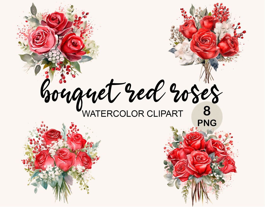 Red Rose Bouquet Png Clipart, Watercolor Clipart, Flowers, Floral, Png