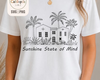 „Sunshine State of Mind“ SVG PNG, tropische Küsten-Wohndekoration, Palmen-Strand-Design, Cricut-Schnittdatei, digitaler Download, Gravur