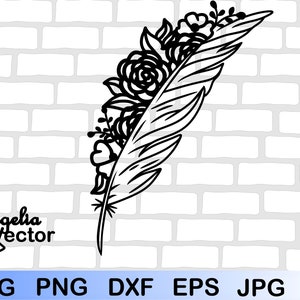 Feather Svg file, Floral Feather Cut file, Flowers Svg, Bird Feather Svg, Tribal Feathers Png, Feather Silhouette Cricut, Feather Vector