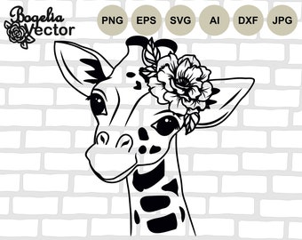 Giraffe with Flowers Svg, Floral Animal Svg, Giraffe Cut file, Giraffe Svg Shirts Designs, Safari, Animal Face, Cute Png, Nature Print