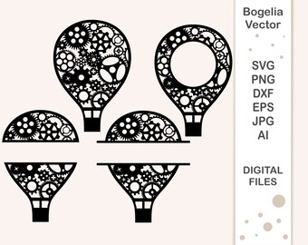 Globo aerostático Steampunk SVG, marco con monograma de engranajes (descarga digital)