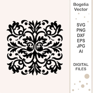 Damask Element Svg Plik do cięcia, Damask Stencil Svg, Damask Svg, Vintage Pattern Svg, Clipart, Cricut, Sylwetka, Dxf, Png, Eps, Wektor