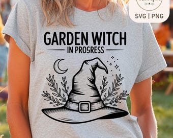 Garten Hexe SVG, Hexenhut Botanische SVG, Cottagecore Gartenarbeit PNG, Kräuterhexe Clipart, Cricut Halloween Schnittdatei, Lasergravurdatei