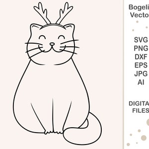 Christmas Cat Svg, Christmas Cut file, Funny Cat with Antlers, Christmas Svg for Shirts, Winter Svg Design, Holiday, Animal, Cricut, Png
