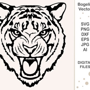 Roaring Tiger Svg, Cut file, Angry Tiger Svg, Tiger Face Svg, Tiger Head Svg, Wild Animal Svg for Shirts, Safari Svg, Zoo Svg, Cricut, Png
