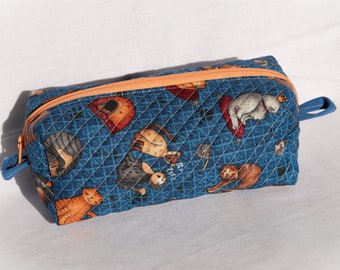 Blue Cat Zipper Pouch (Made with Patchwork and Quilting)