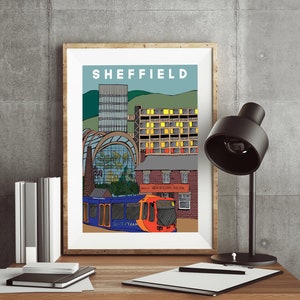 Sheffield Landmarks Poster - Yorkshire artwork, South Yorkshire, Henderson&#39;s Relish, Park Hill