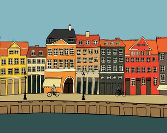 Affiche de Copenhague - impression d'art. Impression du Danemark. Illustration originale