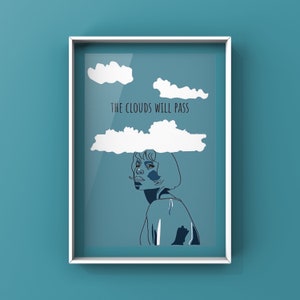 Positive Print | Positive Quote Print | Cloud Art | Anxiety Wall Art | Happy Prints | Line Drawing | Self Love Print | Feel Good Quotes |Art