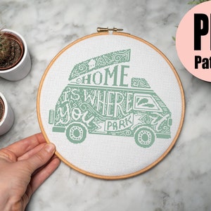 Home Is Where You Park It Campervan Caravan | Cross Stitch Pattern | X-Stitch | XStitch Pattern | Van | Line Art | Instant PDF Download