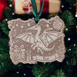 Pallina di Natale personalizzata a forma di dinosauro pterodattilo, ornamento natalizio personalizzato, regalo unico per bambini, divertente decorazione festiva