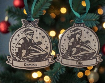 Adorno navideño personalizado de moto acuática: adorno de madera grabado con láser